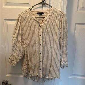 Cream and Black Striped Button-Up Blouse